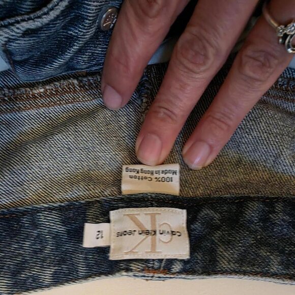 Vintage 90s Calvin Klein Embroidered Denim Jeans ✨ Frayed Hem Boho Y2K - Picture 4 of 7